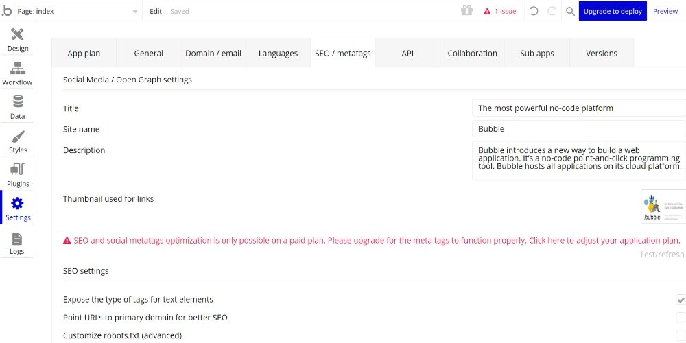 مثال على تحسين محركات البحث على Bubble لتطبيقات الويب