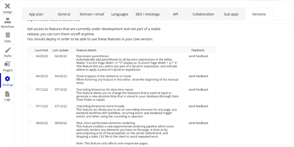مثال على إصدار تطبيق الويب الذي يتحكم في تطبيق Bubble