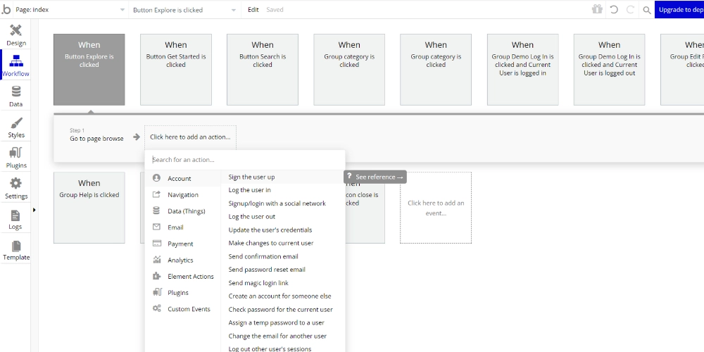 مثال على سير العمل الآلي الذي تم إعداده في Bubble
