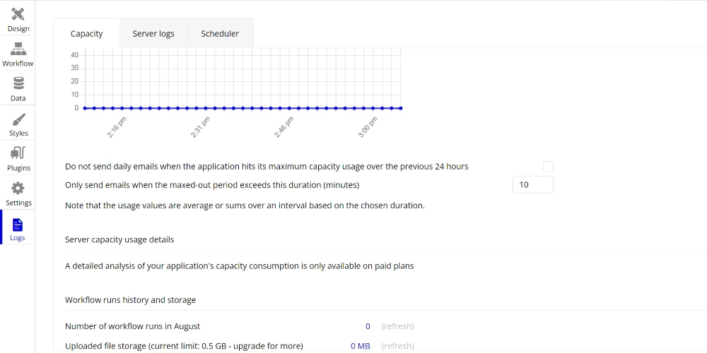 عرض لوحة معلومات أداء التطبيق على Bubble