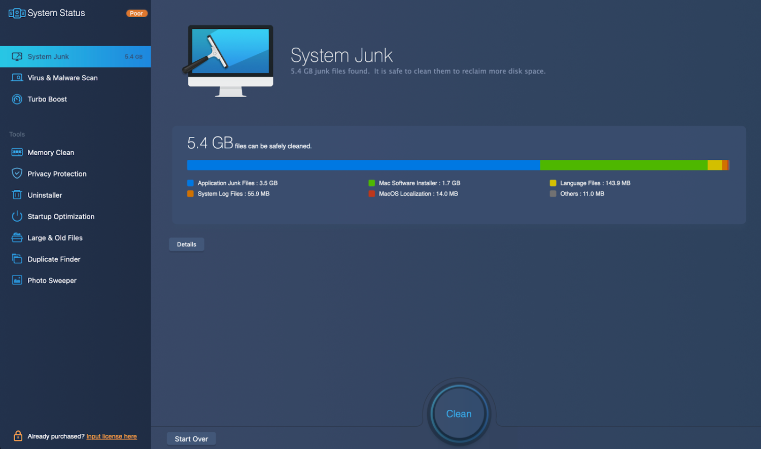 funcția de curățare a sistemului
