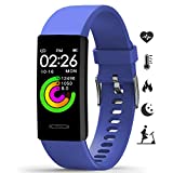 Monitor de atividade à prova d'água MorePro Fitness Tracker com monitor de pressão arterial de frequência cardíaca, pulseira inteligente de tela colorida com contador de calorias de rastreamento de sono, relógio de pedômetro para crianças mulheres homens (azul-1)
