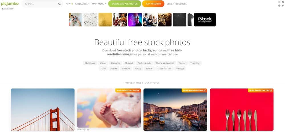 صفحة Picjumbo الرئيسية