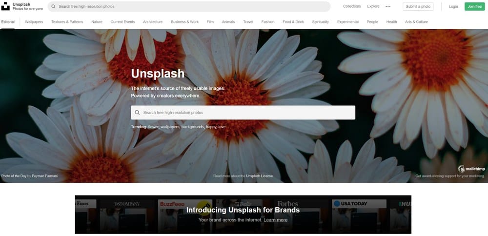 Unsplash الصفحة الرئيسية