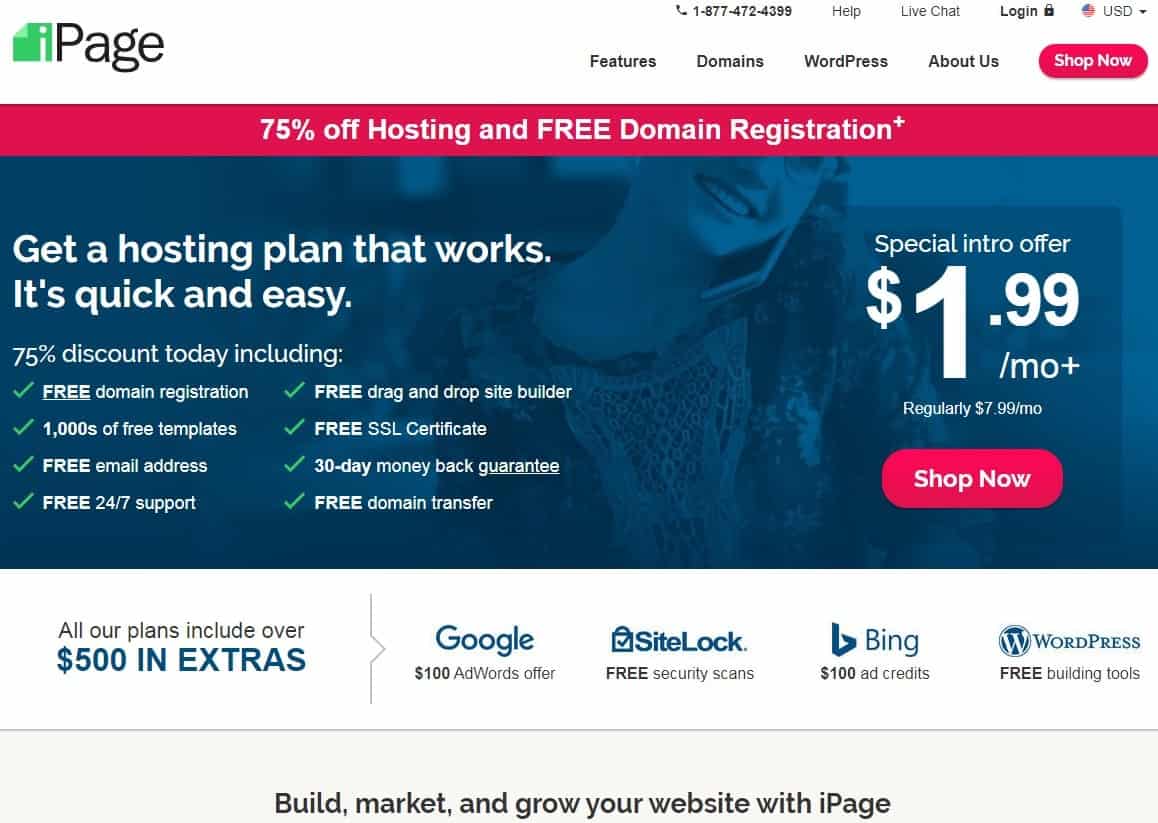 الصفحة الرئيسية لموقع iPage