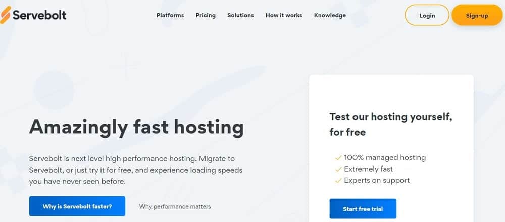 الصفحة الرئيسية لموقع Servebolt