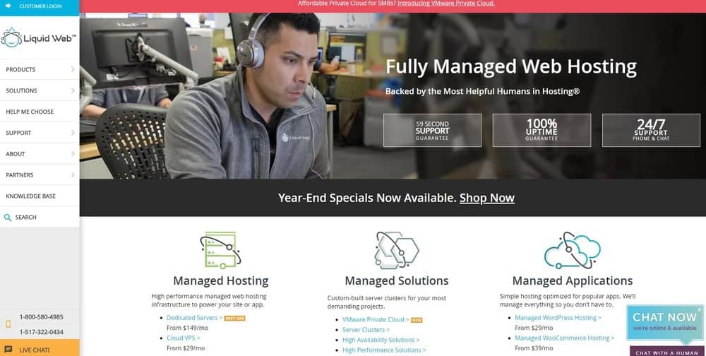 الصفحة الرئيسية لموقع Liquid Web
