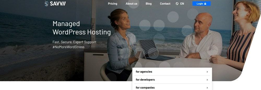 الصفحة الرئيسية لموقع Savvii