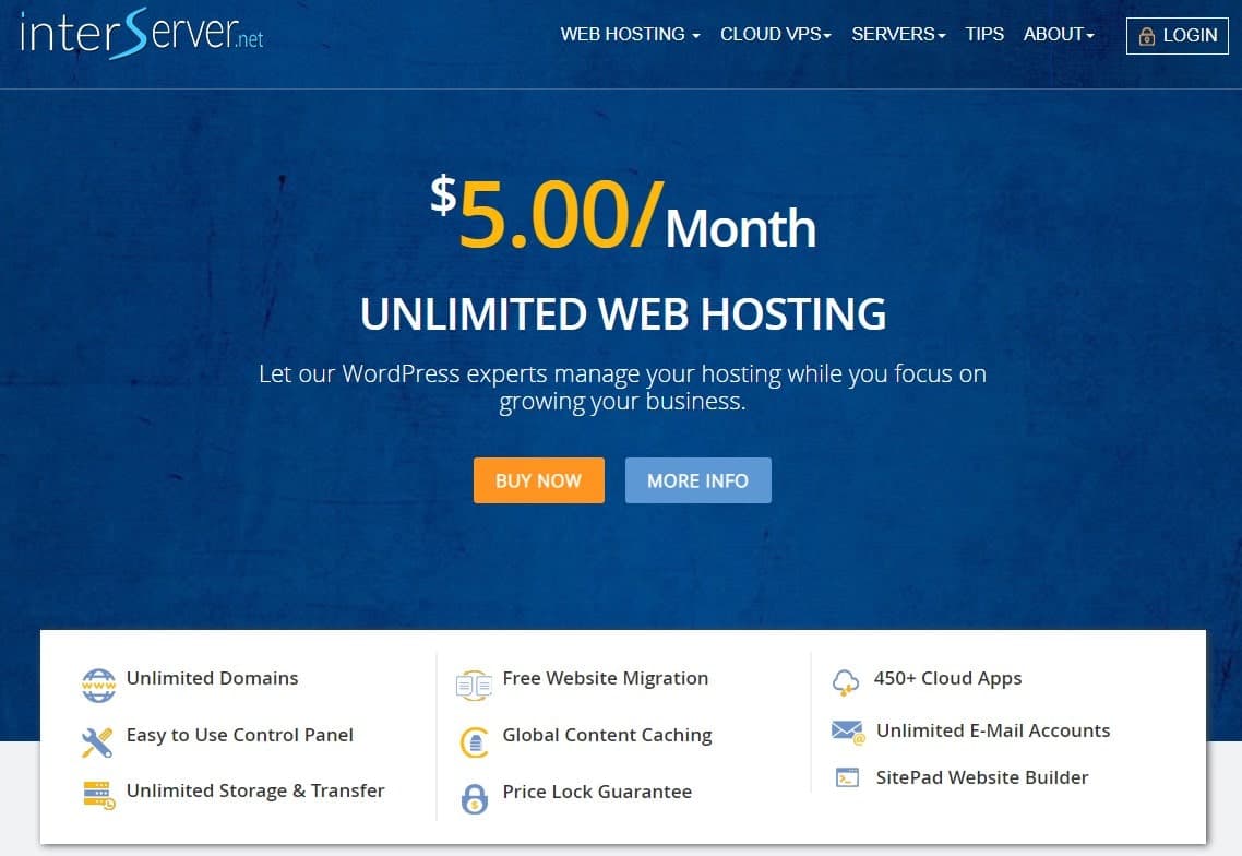 الصفحة الرئيسية لموقع InterServer