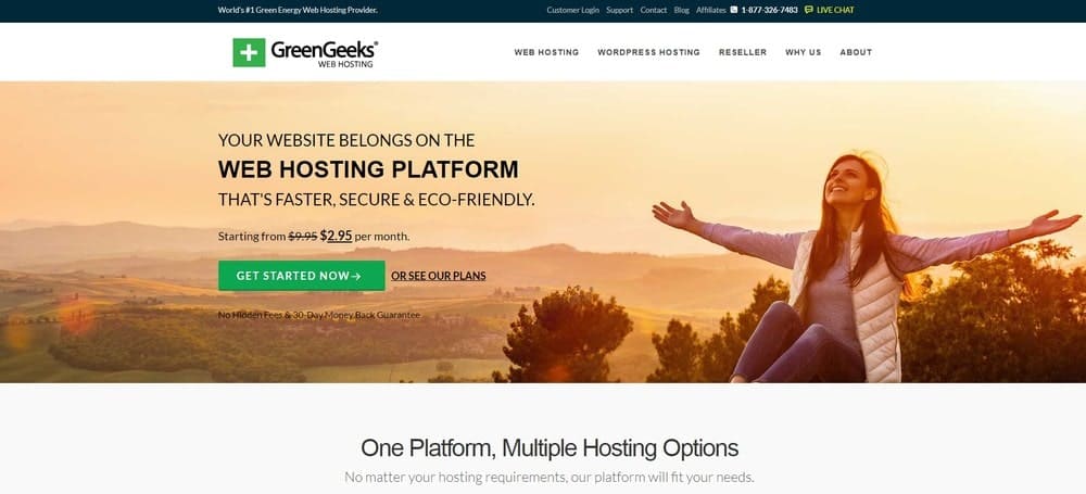 الصفحة الرئيسية لموقع GreenGeeks