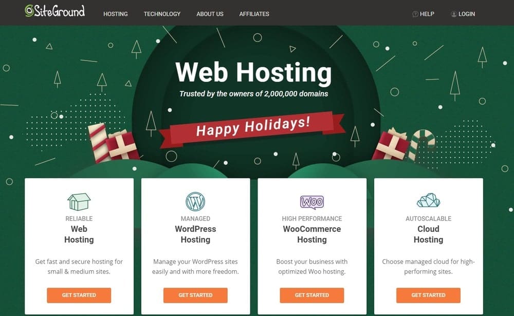 الصفحة الرئيسية لموقع SiteGround