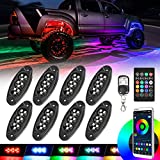 Kit lumini stâncă LED RGB, SUPAREE Iluminare neon multicoloră Underglow cu controler APP, sincronizare, muzică, lumină exterioară sub caroserie pentru camioane, bărci Jeep Off Road Auto -8 poduri