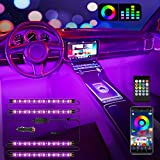 Lumini LED pentru mașină Lumini interioare Design 2-în-1 4 bucăți 48 LED-uri Telecomandă și seturi de iluminat pentru controler APP, Iluminat pentru mașină cu muzică multicoloră, rezistent la apă, cu încărcător de mașină și DC 12V