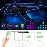 Bandă luminoasă cu LED-uri pentru mașină 5 în 1, lumină interioară a mașinii, kit de iluminare ambientală cu LED-uri cu culori RGB Fibră optică și ritm de sincronizare a muzicii, accesorii pentru lumină neon USB pentru ușa mașinii, consola centrală și tabloul de bord, versiunea îmbunătățită