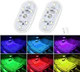 2 bucăți lumini cu LED-uri pentru interior, 7 culori lumini cu LED-uri interioare pentru mașină cu 6 margele de lampă LED strălucitoare, lumină portabilă de citire nocturnă atmosferă interioară a mașinii, lumină de iluminat reîncărcabilă prin USB (7 lumini colorate)
