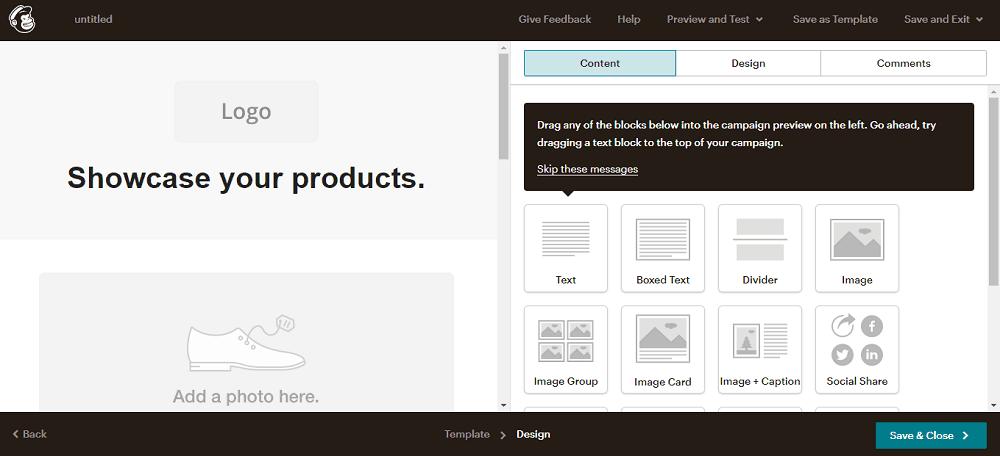 Captură de ecran de backend MailChimp