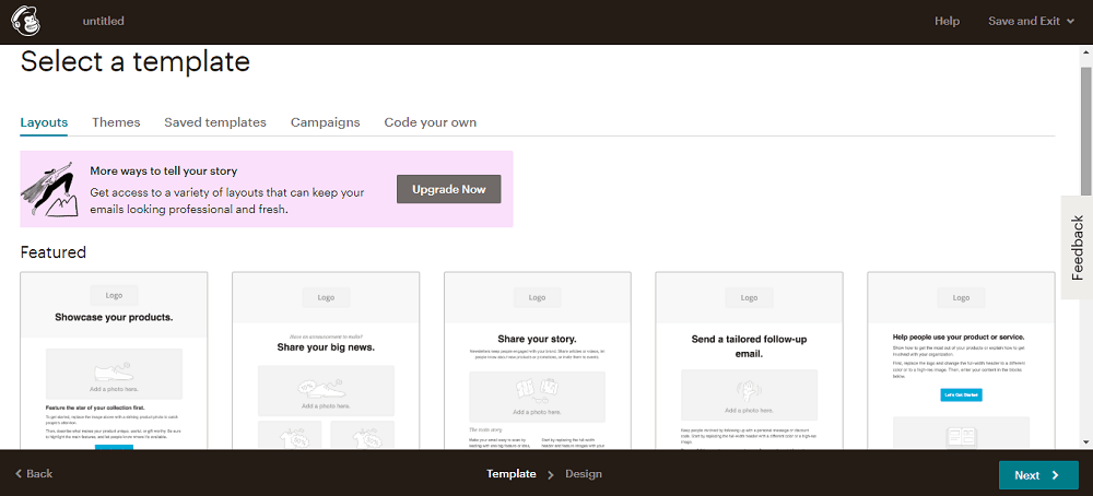 Captură de ecran a șablonului MailChimp