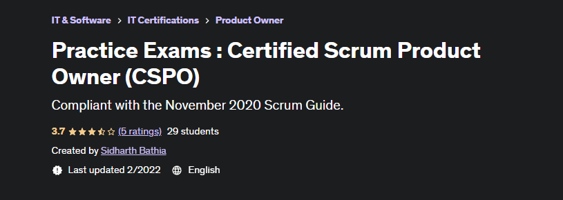 Esami di pratica - Certified Scrum Product Owner (CSPO) Udemy