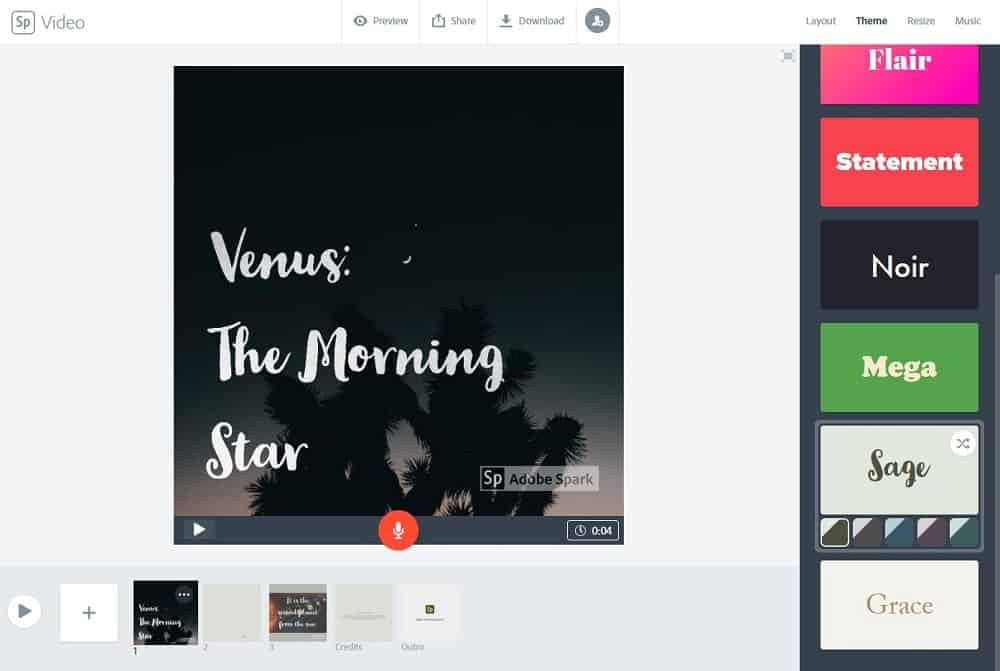 Screenshot des wechselnden Designs von Adobe Spark