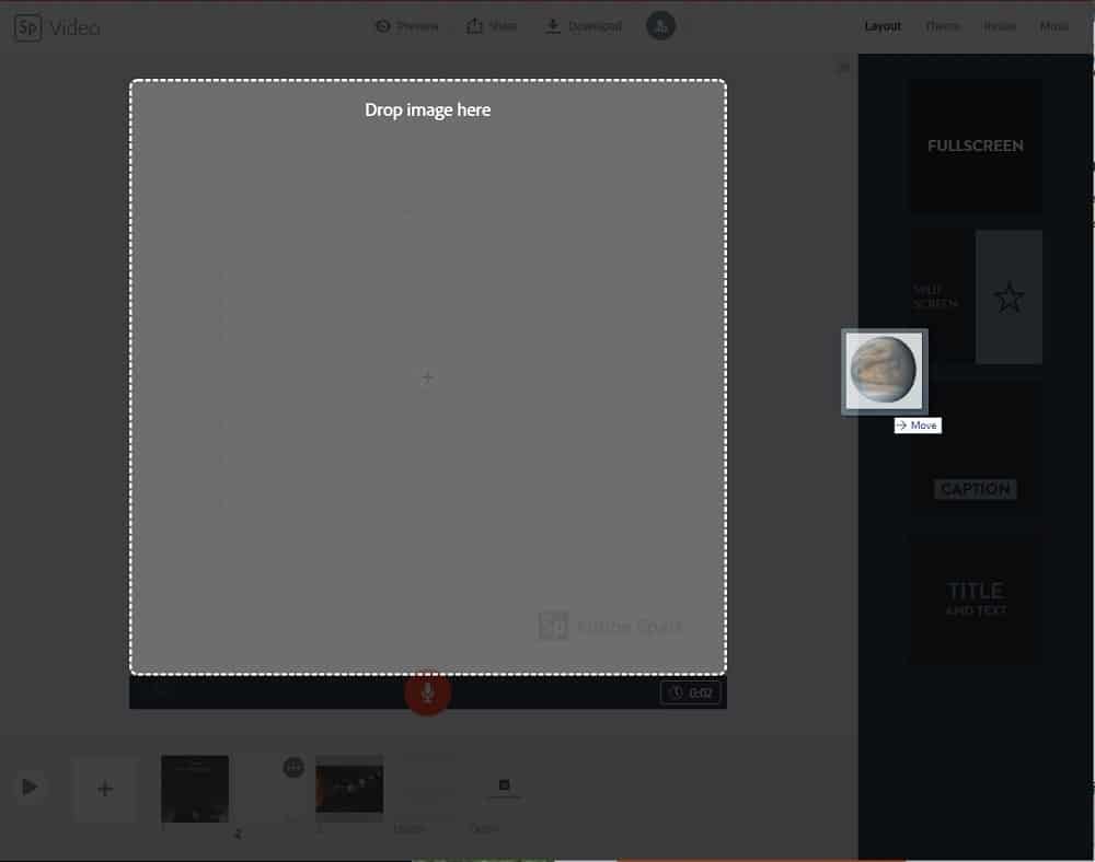 Screenshot von Adobe Spark: Ziehen Sie ein Foto per Drag-and-Drop.