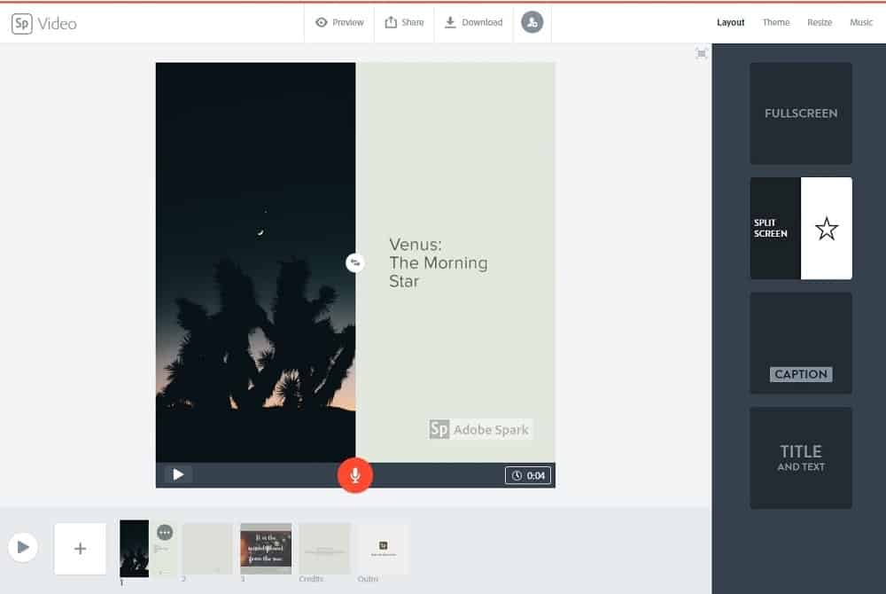 Screenshot des wechselnden Layouts von Adobe Spark.