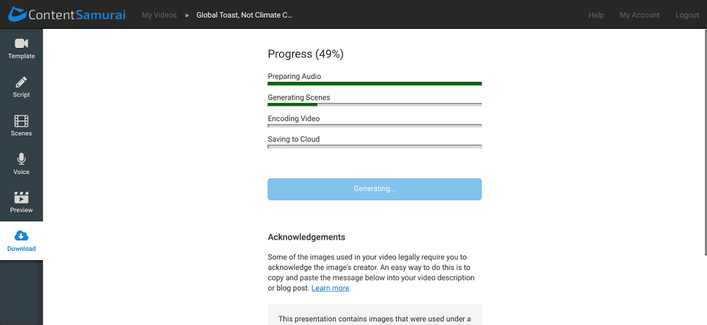 Screenshot von Content Samurai, der eine Diashow generiert.