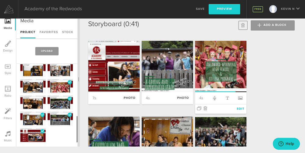 Screenshot von Animoto, der die letzte Show produziert.