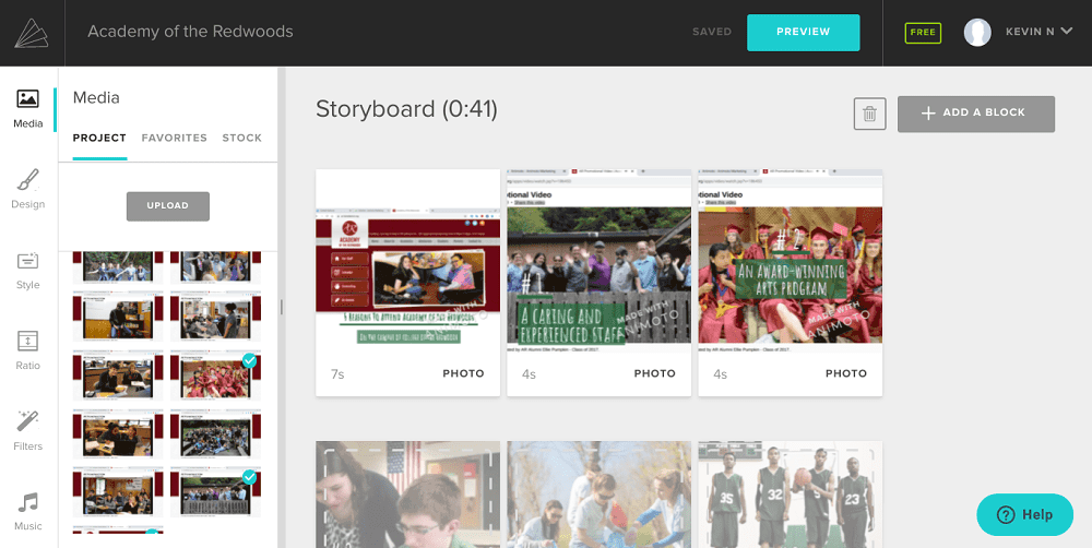 Screenshot von Animoto beim Hochladen von Bildern per Drop-and-Drag.