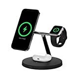 Chargeur sans fil Belkin MagSafe 3 en 1, charge rapide iPhone 15 W, charge rapide Apple Watch, station de charge AirPods pour iPhone 13, 12, Pro, Pro Max, Mini, AppleWatch Series 7,6,5,4,SE AirPods Noir