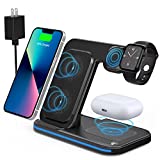 แท่นชาร์จสำหรับ Apple หลายอุปกรณ์ 3 in 1 Fast Wireless Charger Stand Dock แบบพับได้สำหรับ iPhone 13 12 11 Pro X Max XS XR 8 Plus Apple Watch Series 7 6 SE 5 4 3 2 และ AirPods 3/2/Pro พร้อมอะแดปเตอร์