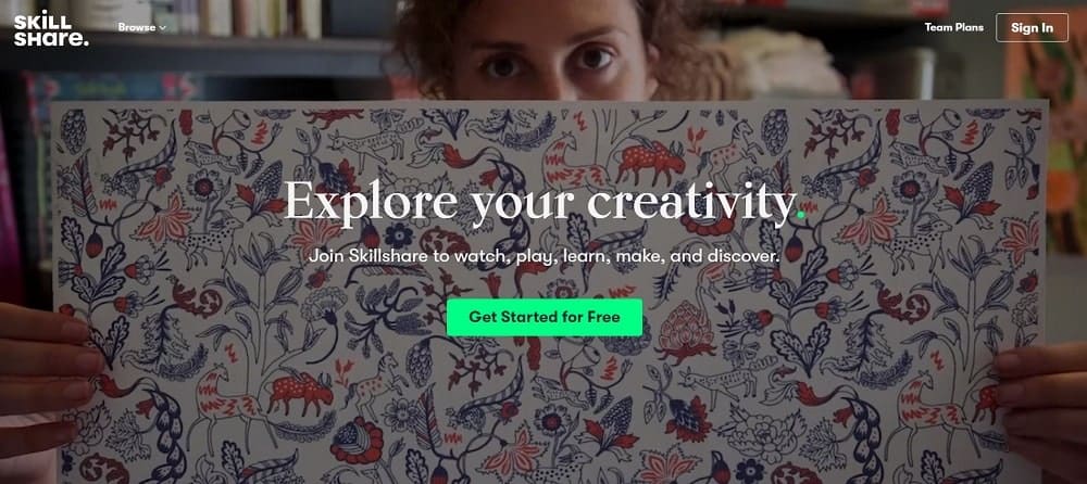 Uma captura de tela da página inicial do software do curso online SkillShare.