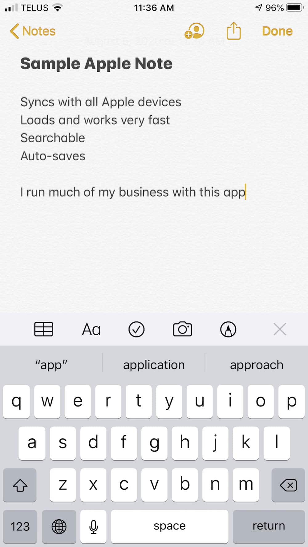Apple Notes Belgesi Örneği