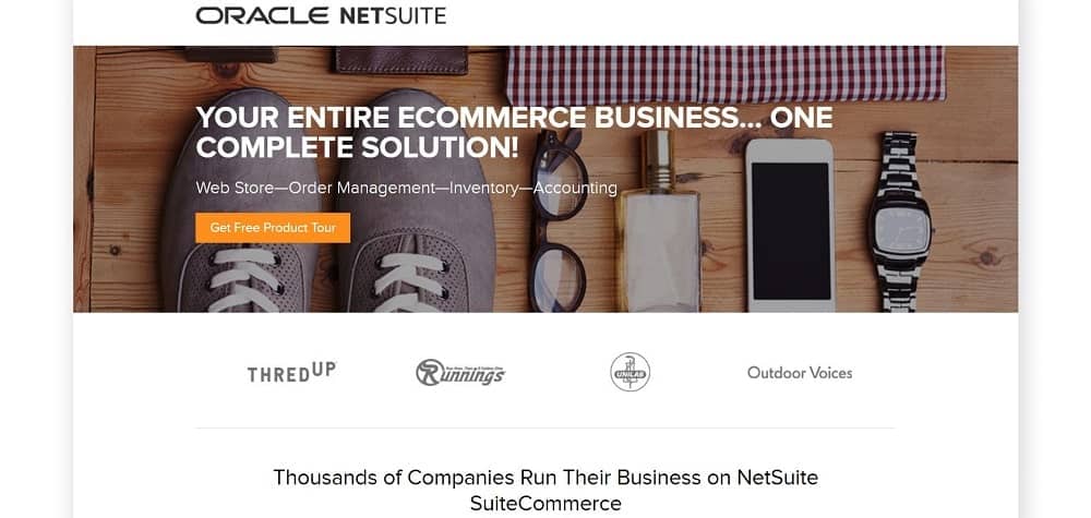 Oracle NetSuite e-ticaret web sitesi platformu ana sayfasının ekran görüntüsü.
