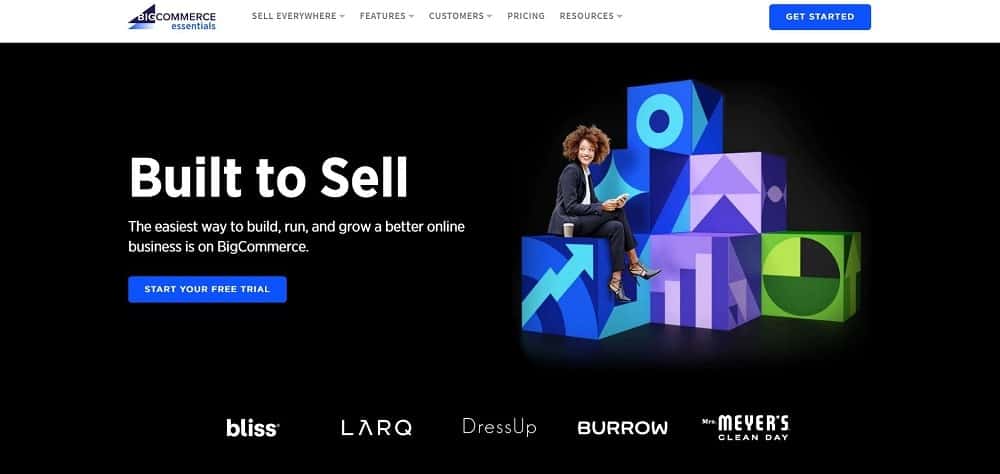 Big Commerce e-ticaret web sitesi platformu ana sayfasının ekran görüntüsü.
