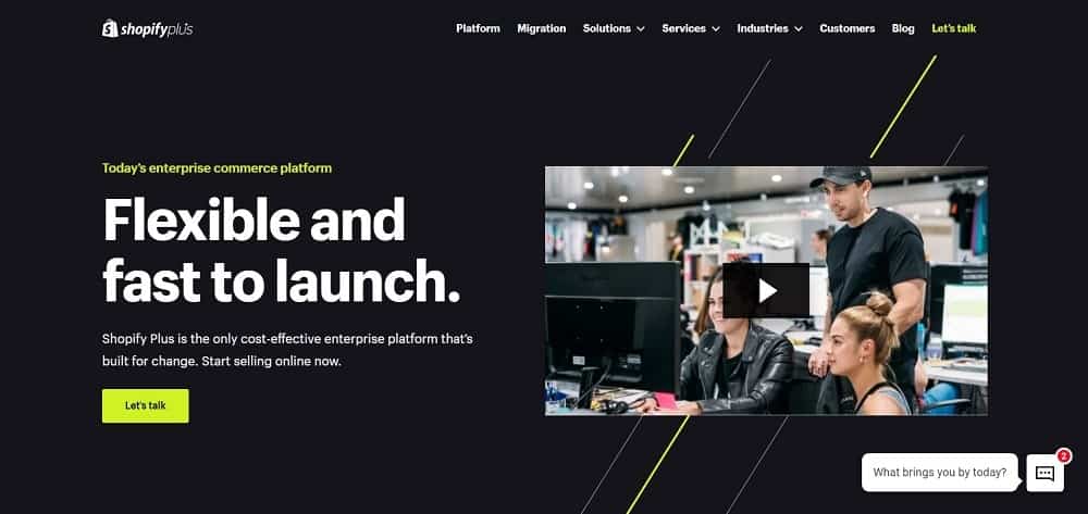 ShopifyPlus e-ticaret web sitesi platformu ana sayfasının ekran görüntüsü.