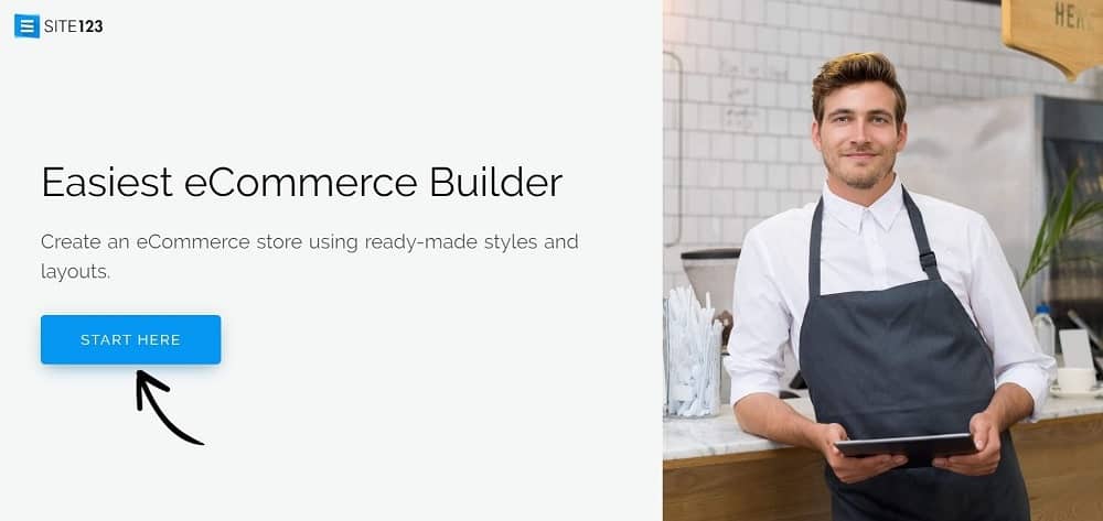 Site123 e-ticaret web sitesi platformu ana sayfasının ekran görüntüsü.