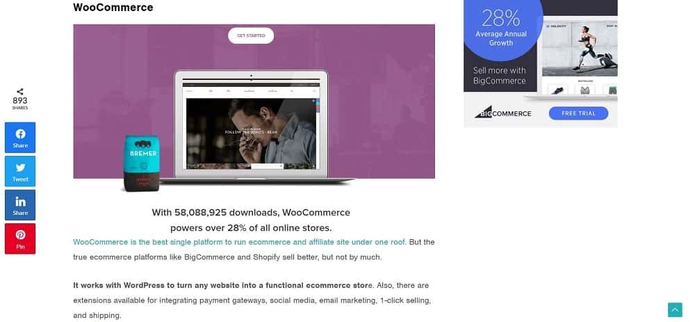 WooCommerce e-ticaret web sitesi platformu ana sayfasının ekran görüntüsü.