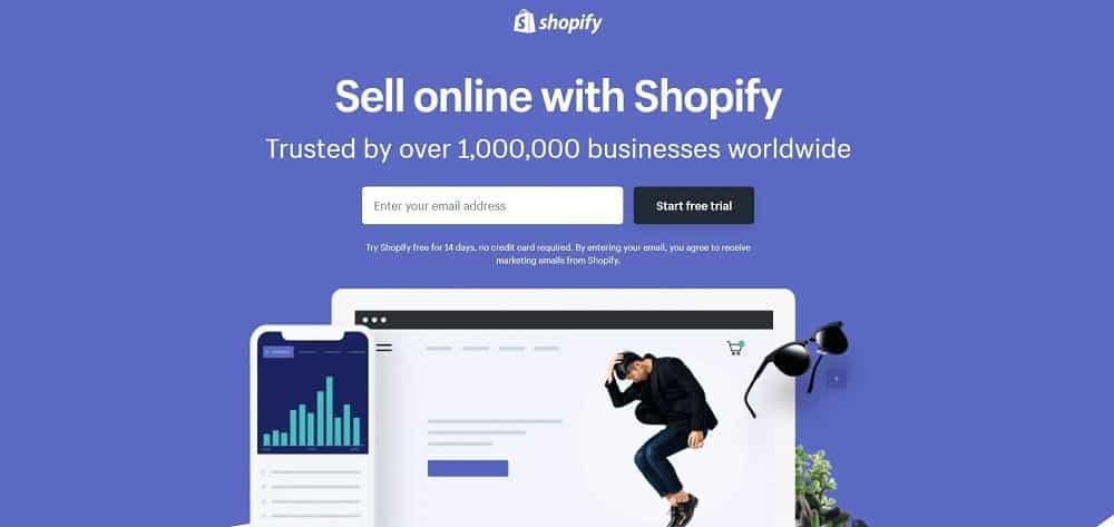 Shopify e-ticaret web sitesi platformu ana sayfasının ekran görüntüsü.