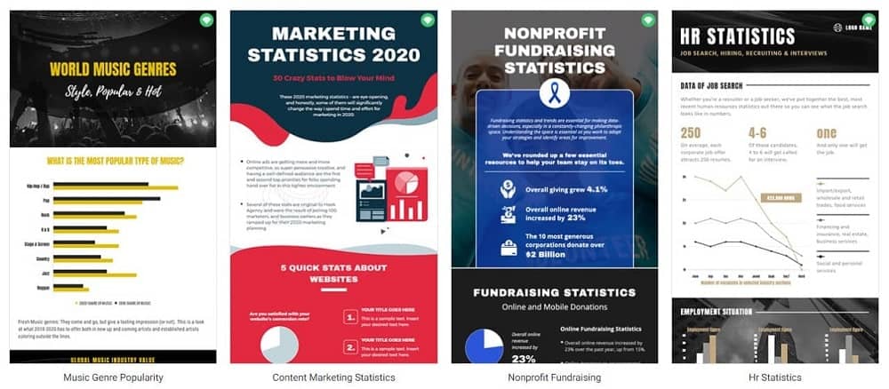 Una riga di vari modelli di infografica.