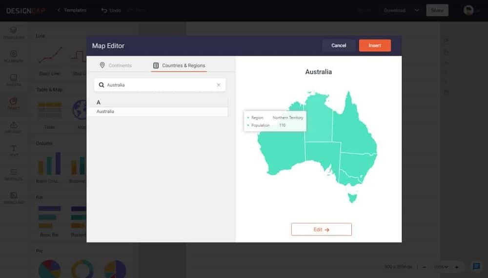 Questa è una schermata dell'editor di mappe in Designcap.