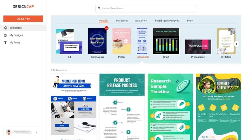 Questo è uno screenshot della pagina del modello in Designcap.