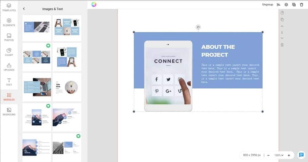 Questo è uno screenshot della selezione del modulo in Designcap.