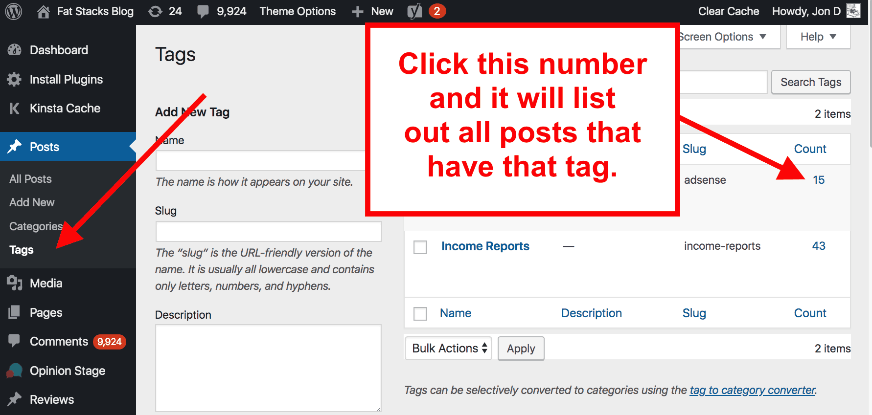 علامة لوحة القيادة في WordPress