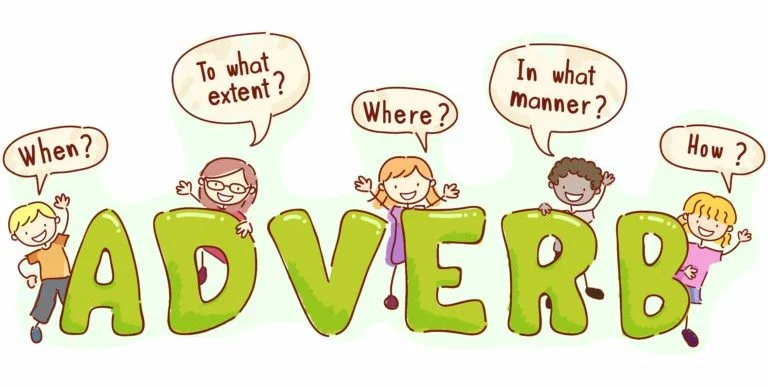 رسم توضيحي للأطفال مع فقاعات الكلام فوق رؤوسهم وهم يطرحون أسئلة ظرفية.