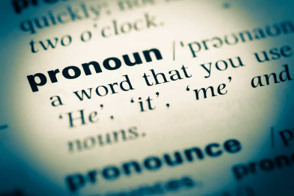 "대명사"라는 단어를 강조하는 오래된 영어 사전 페이지.