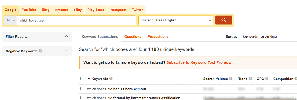 اقتراحات الكلمات الرئيسية