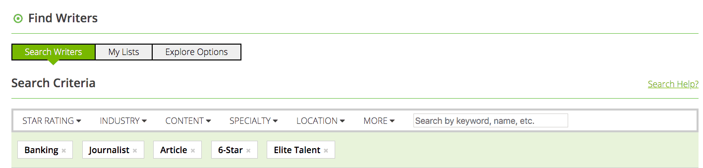 Filtro di ricerca scrittore di WriterAccess