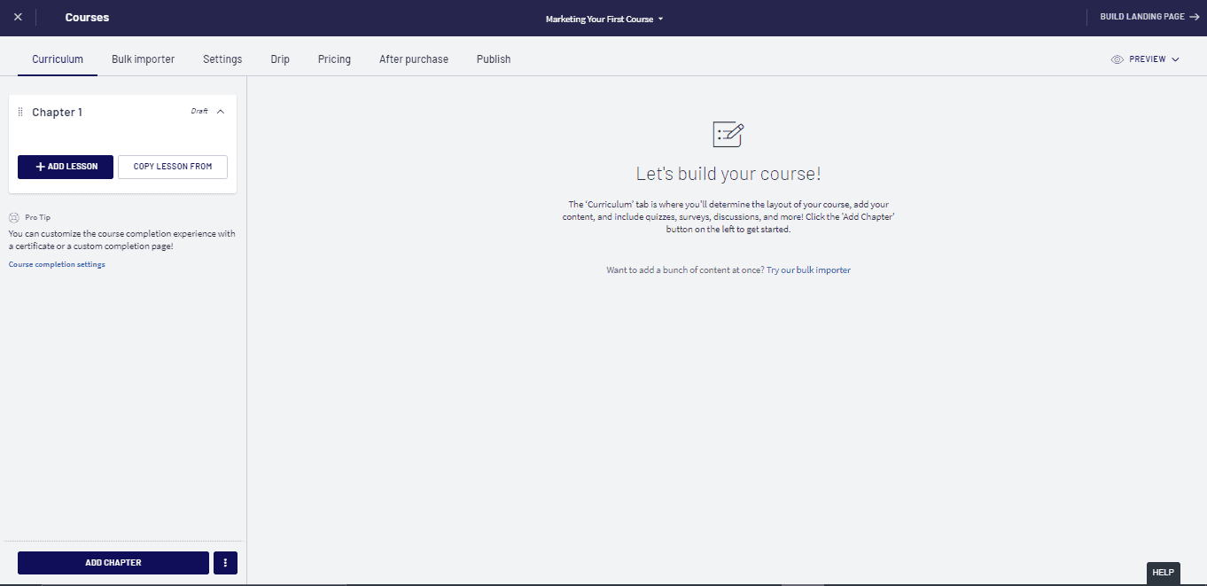 Pagina di costruzione del corso