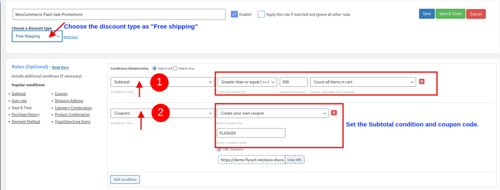 ücretsiz gönderim olarak indirim türü