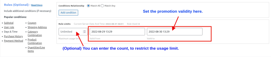 promosyon geçerliliğini ayarla